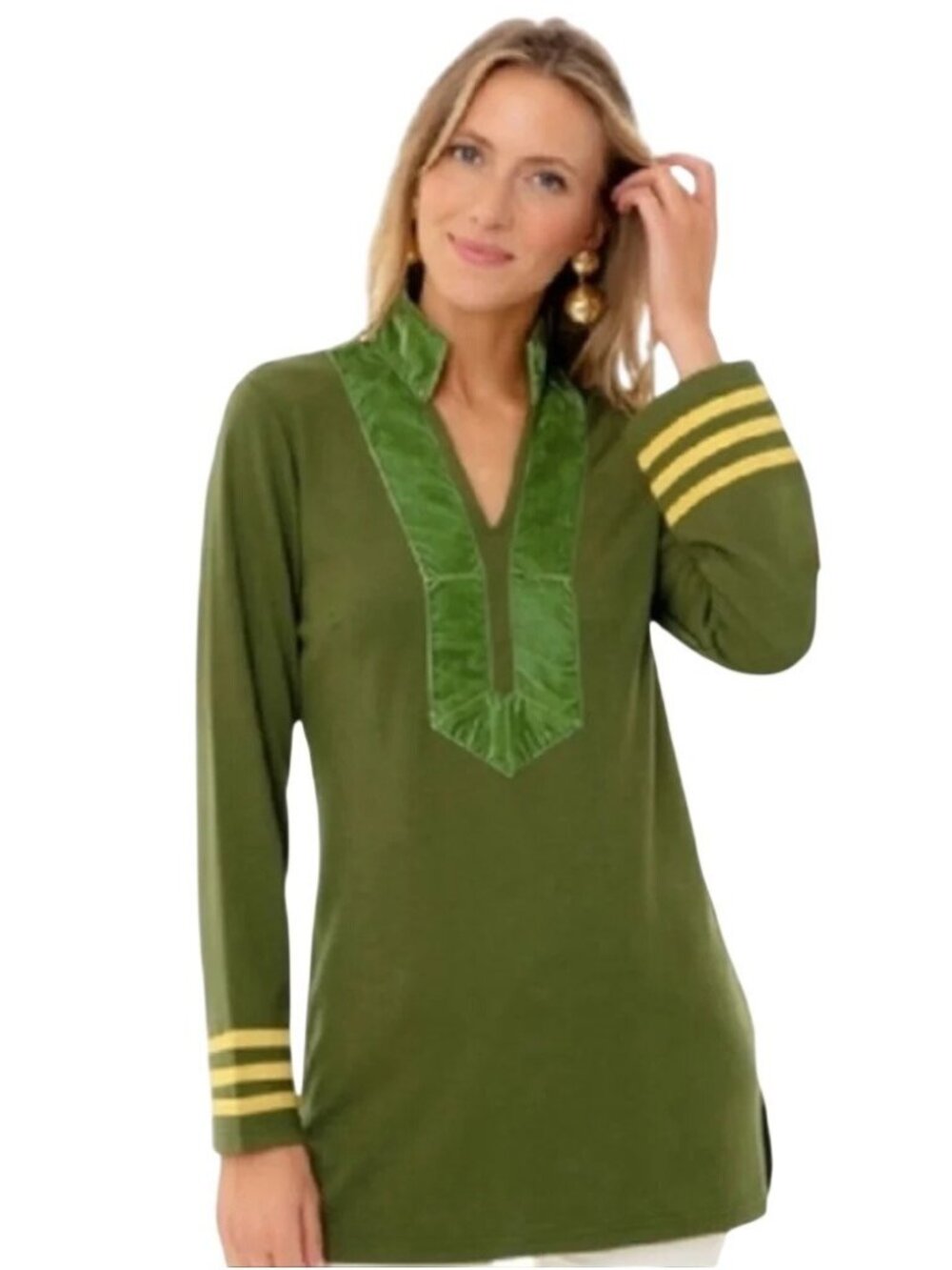 STS SAIL TO SABLE Velvet Border Tunic Top Green Size Small NWT